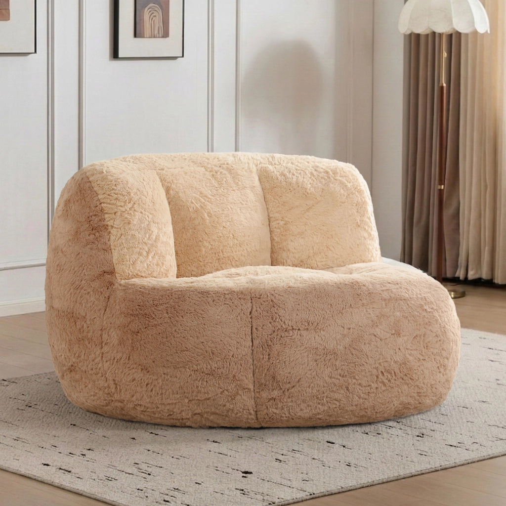 Pouf in pelliccia sintetica con imbottitura in schiuma sminuzzata e maniglia per soggiorno multicolore