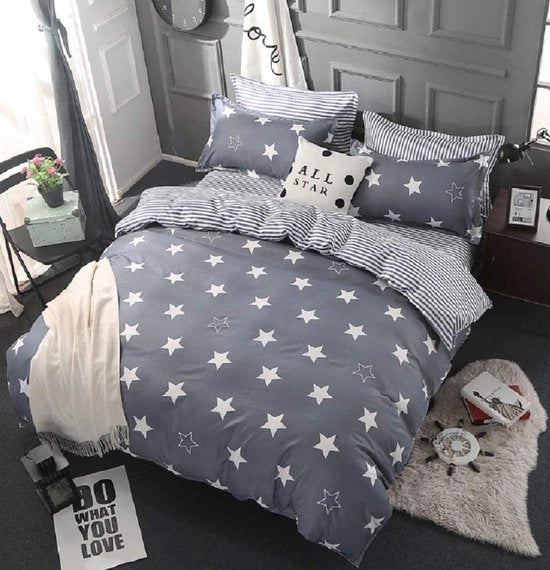 Duvet per bambini 2 pezzi 135 x 200 cm stoffa a stelle colore grigio antracite con chiusura a zip
