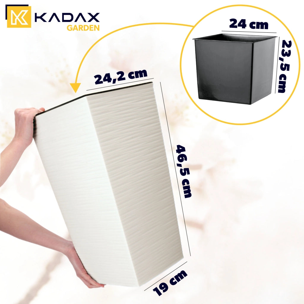 Vaso da fiori KADAX con inserto, coperchio, supporto per fiori, alto, da giardino, color crema, 24x47 cm