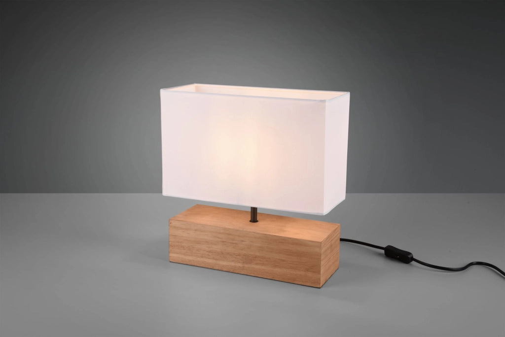 WOODY LAMPADA DA TAVOLO GRANDE BASE LEGNO NATURALE E PARALUME BIANCO L. 30 CM X H. 30CM 1 LUCE ATTACCO E27