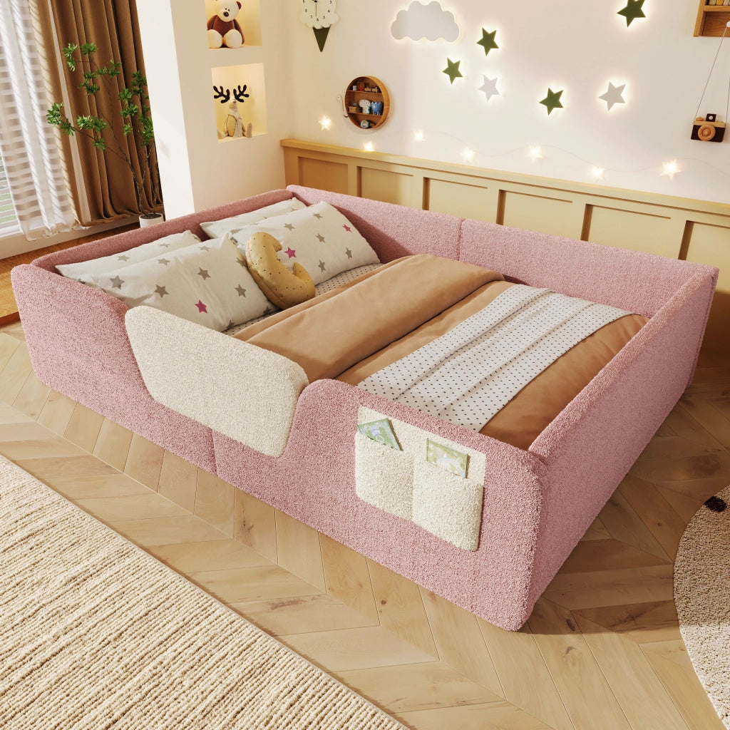 Letto imbottito con sponda 140x190 cm velluto rosa