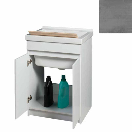 Mobile Lavatoio in Ceramica 2 Ante con Strofinatoio in Legno Massello 60x50x86A cm Grigio Cemento