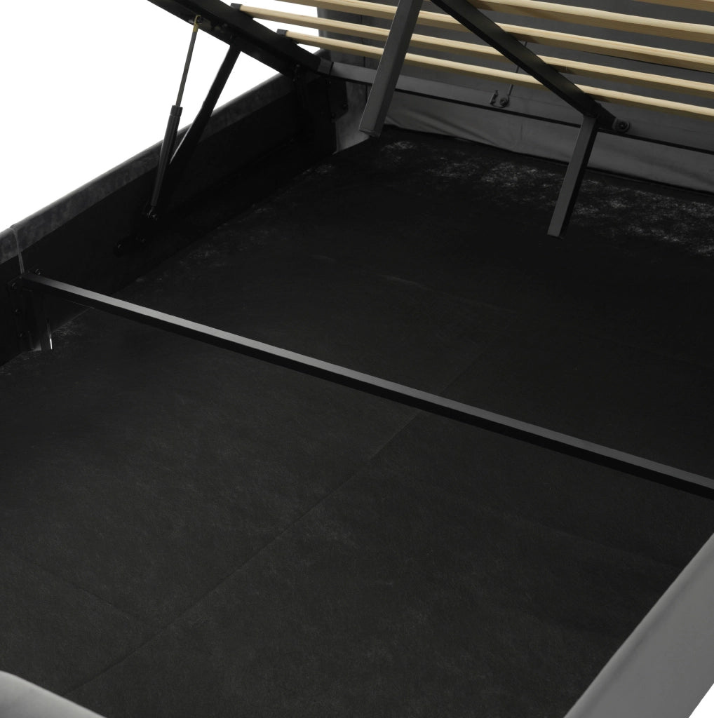 Letto imbottito con contenitore; LED; USB e Type-C; 140x190 cm; velluto grigio