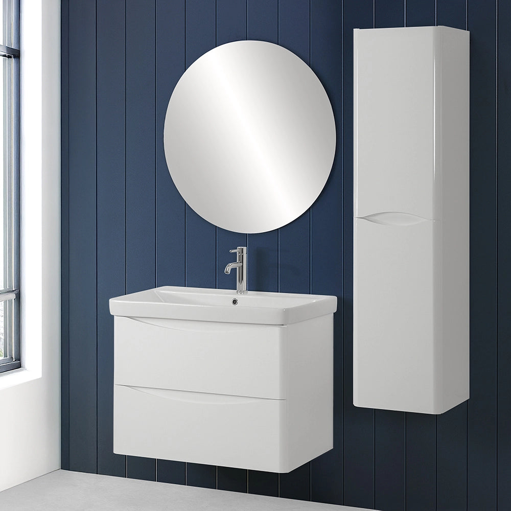 Mobile bagno sospeso 80 cm bianco lucido con specchio tondo Zen