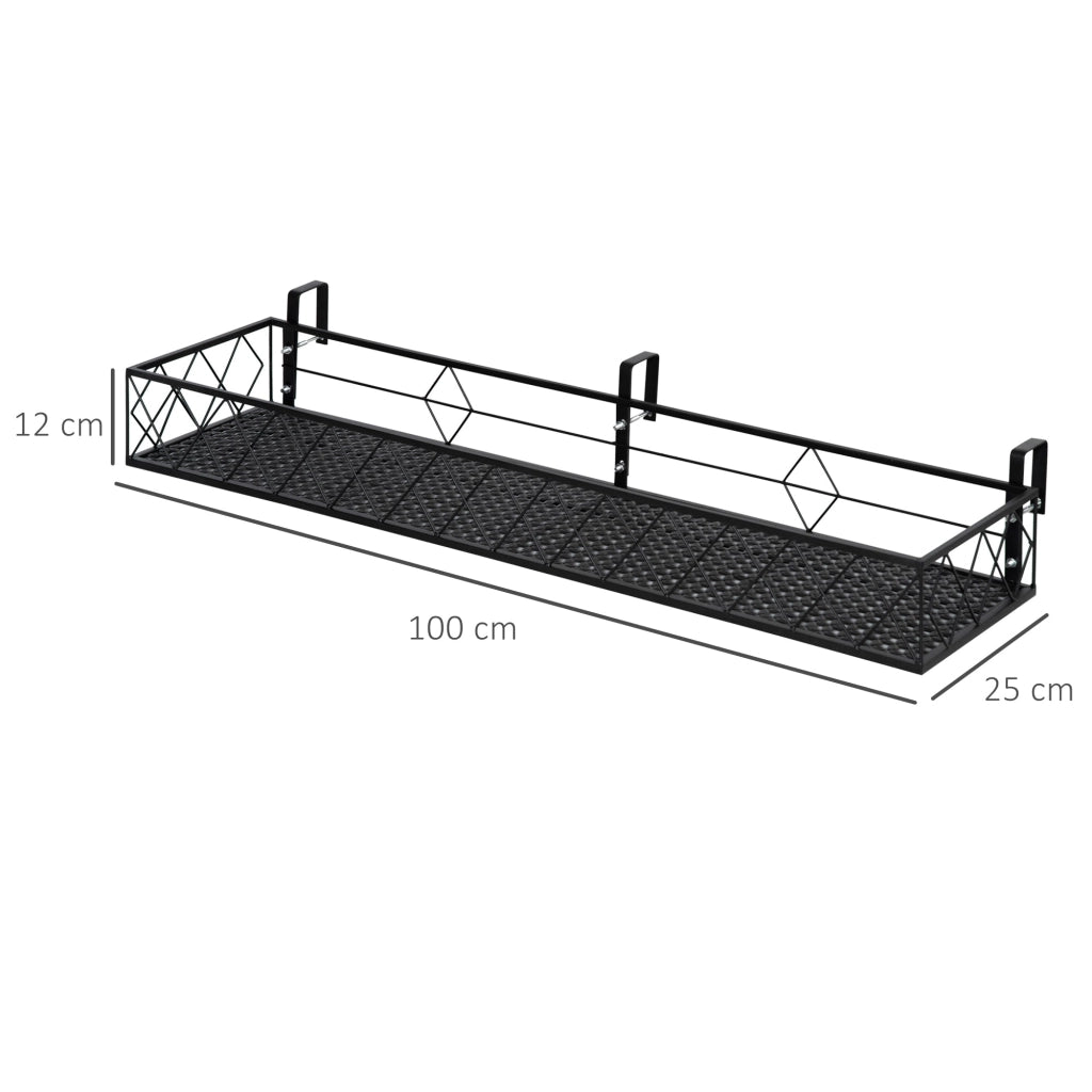 Portapiante per Ringhiera 100x31x12 cm in Metallo Nero