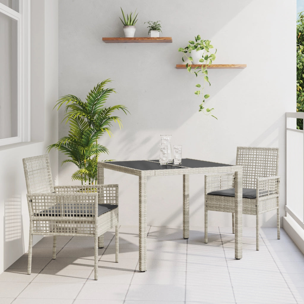 Set da Pranzo da Giardino 3 Pezzi con Cuscini Grigio Chiaro in Polyrattan