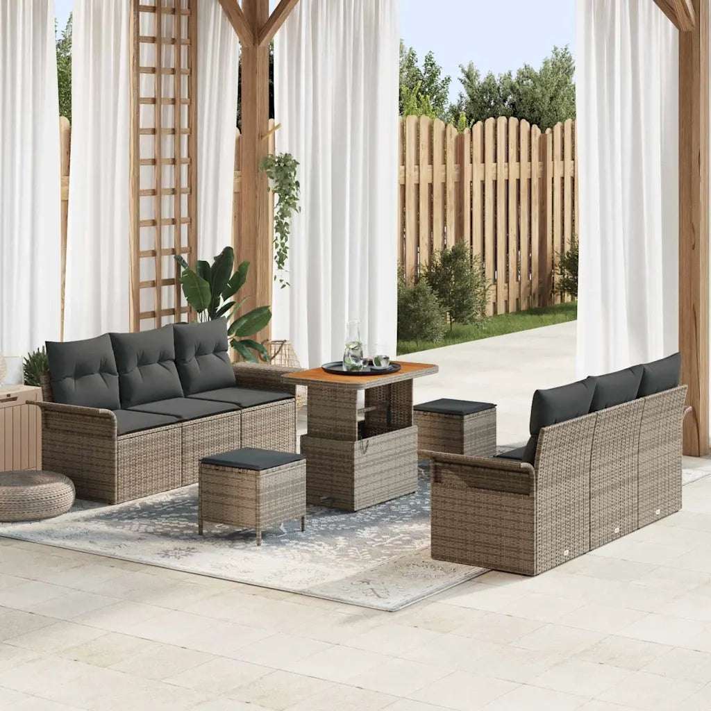 Set Divano da Giardino con cuscino 9 pcs Grigio polyrattan 3362093