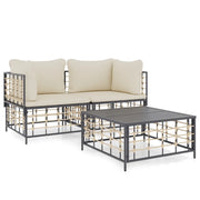 Set Divani da Giardino 3 pz | Set Salotto da Giardino con Cuscini Antracite in Polyrattan