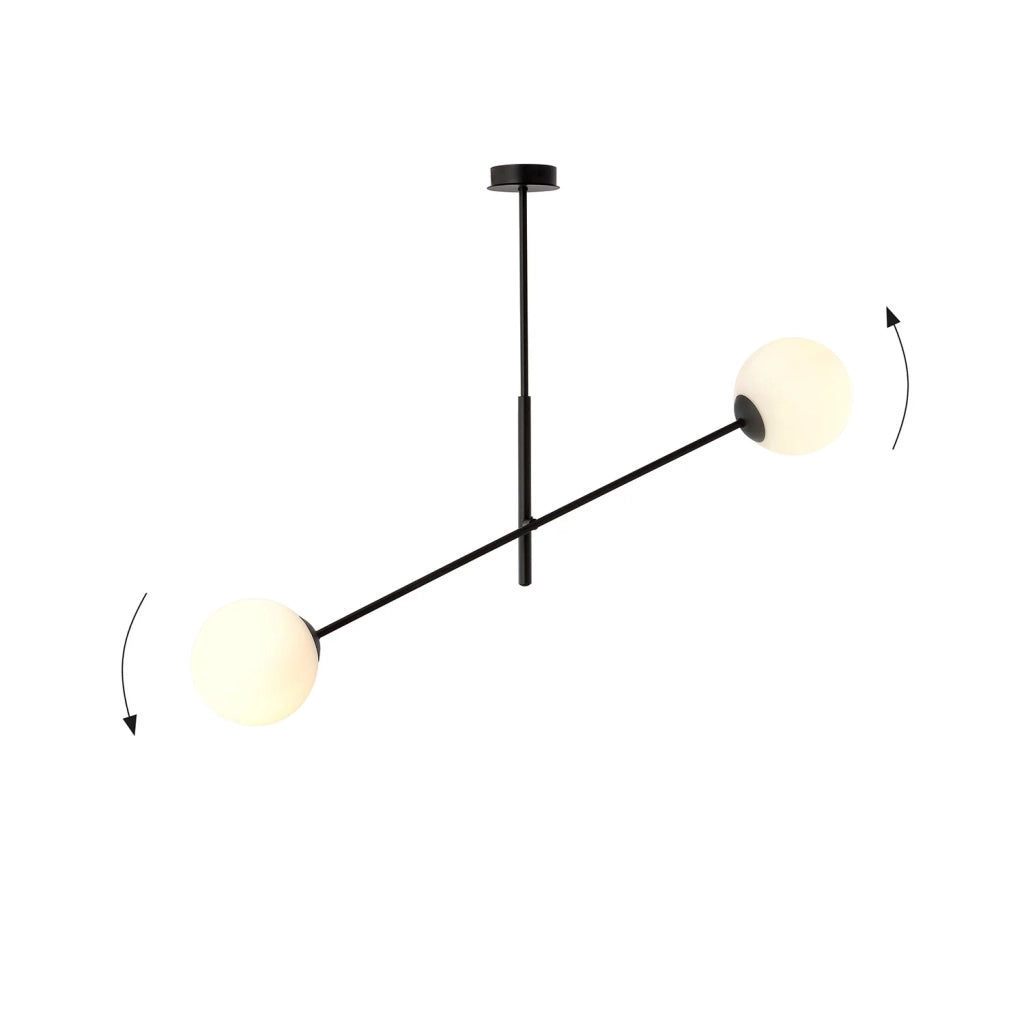 Lampadario 2 Luci Yama In Acciao Nero Con Bracci Regolabili E Vetro Opale
