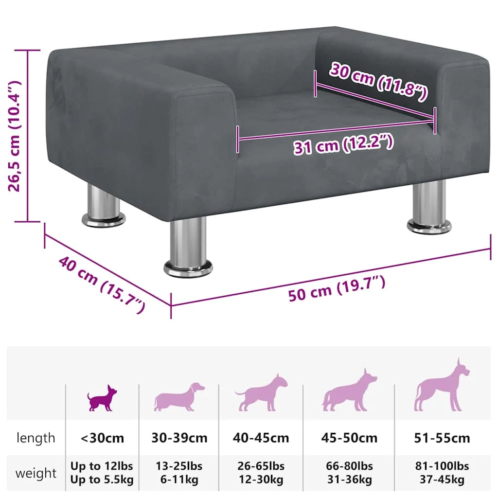 Cuccia per cani comoda cesta da divano scura 50 x 40 x 26,5 cm velluto grigio 02_0043158