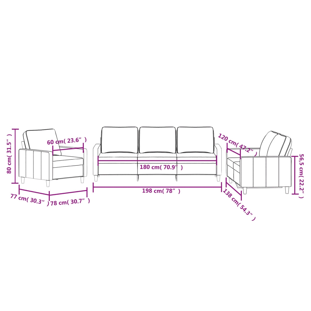 Set di Divani 3 pz con Cuscini rosa in Velluto 3201479