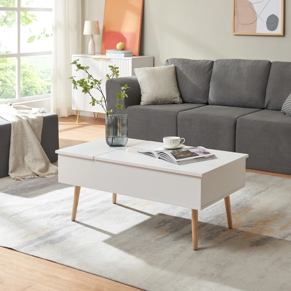 Tavolino da Salotto Flesen con Piano Sollevabile e Scomparti 92 x 52 x 41 cm - Bianco [en.casa]
