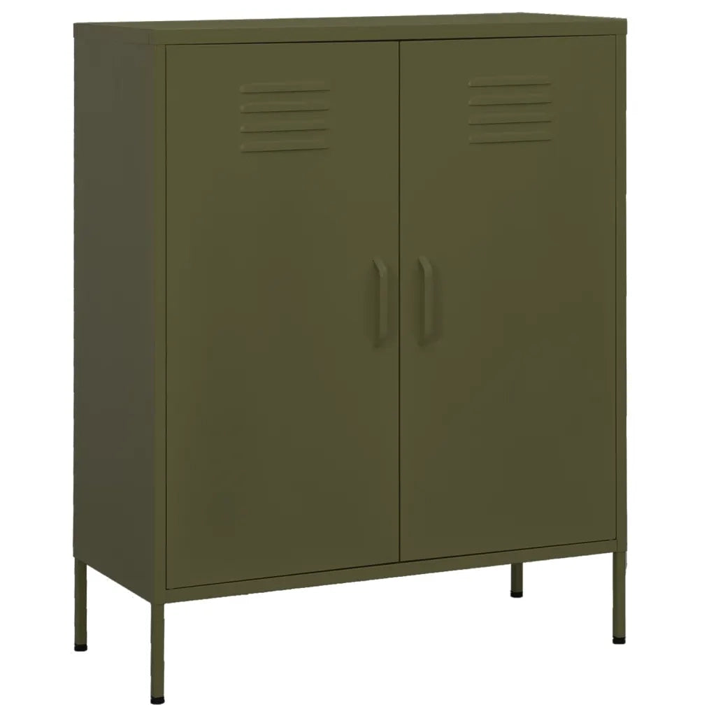 Pratico mobile contenitore di design dimensioni 80 x 35 x 101,5 cm con ripiani regolabili in acciaio verde oliva. Codice articolo: 02_0046853.