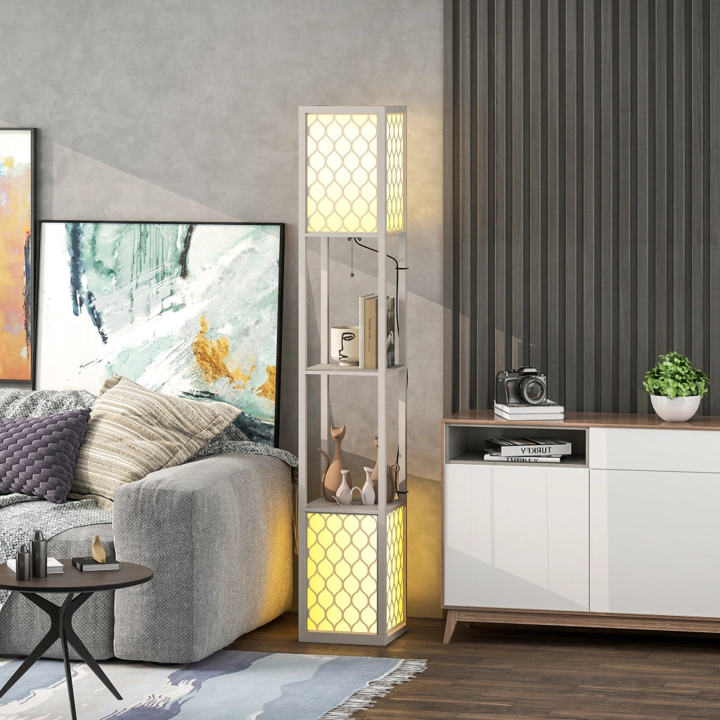 Libreria Lampadaire 2 Luci 4 Ripiani ¨C Zephmum ¨C Grigio MDF 26x26x156 cm