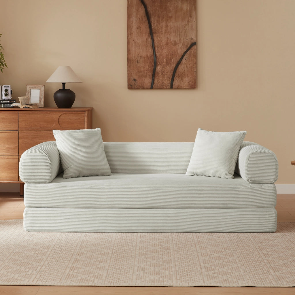 Divano convertibile modulare con funzione letto in velluto e schiuma beige per salotto camera e studio 41 × 41 × 99 cm