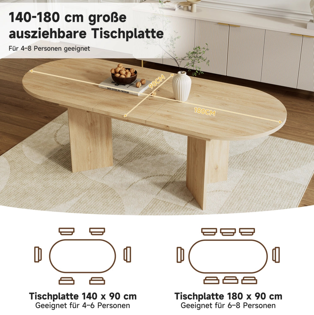 Tavolo da pranzo allungabile in MDF colore rovere; piano spesso 18 mm; 4-8 posti