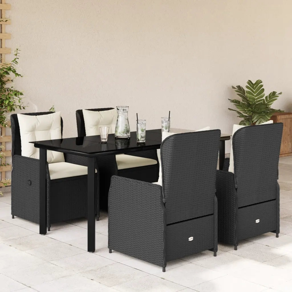 Set da Pranzo da Giardino 5 pz Nero con Cuscini in Polyrattan 3262836