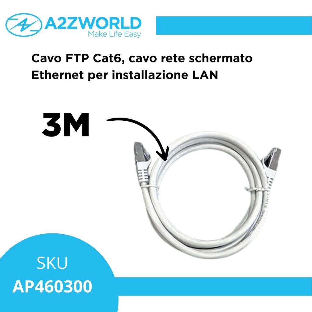 Cavo Ethernet Cat6 FTP RJ45, Patch Cord Schermato LAN, Varie Lunghezze (3M)