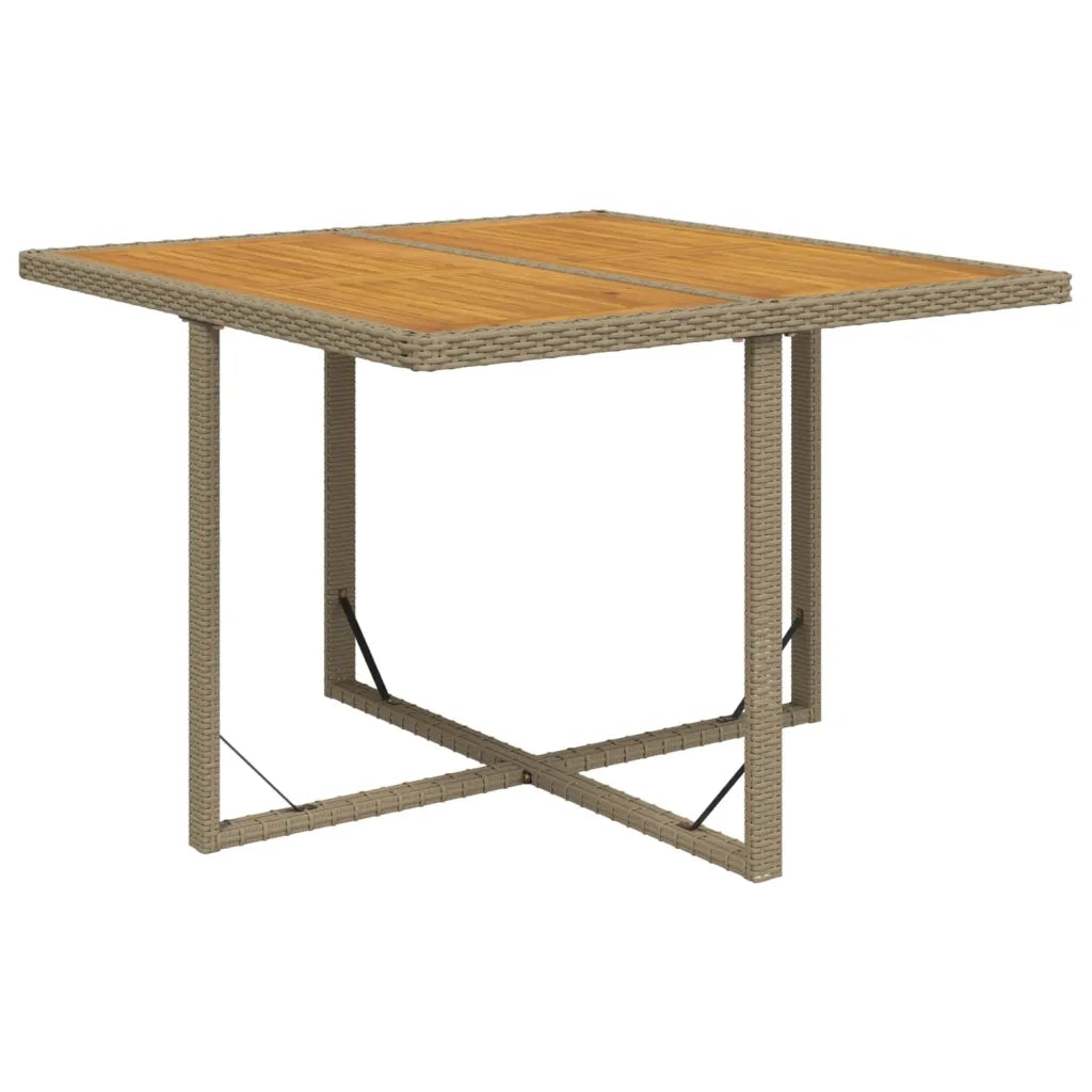 Tavolo da Giardino Beige 109x107x74 cm in Polyrattan e Acacia 316791