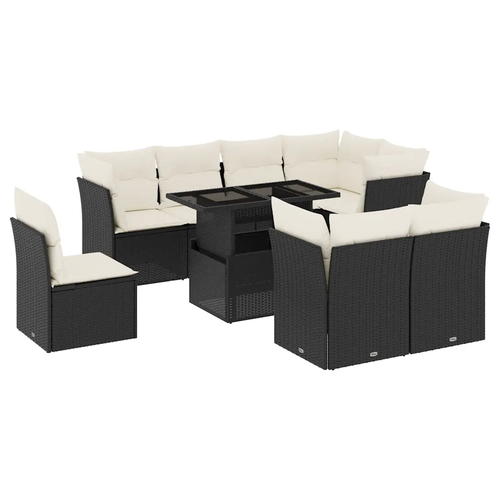 Set Divani da Giardino 9 pz con Cuscini Nero in Polyrattan 3266726