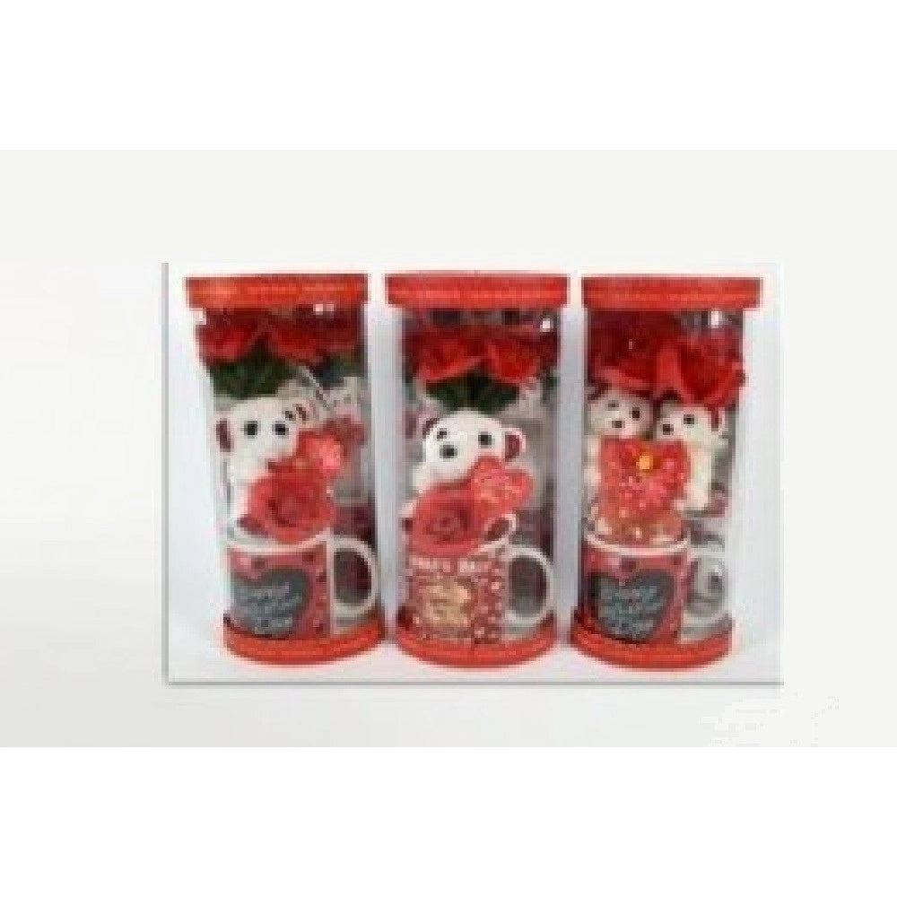 Trade Shop - Tazzone Tazza Con Orsetto Fiore In Box Regalo San Valentino 3 Modelli Assortiti -
