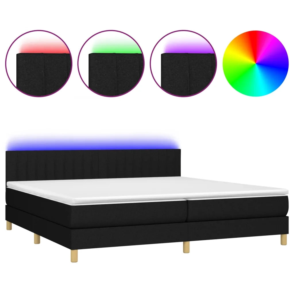 Letto a Molle Materasso e LED Nero 200x200cm in Tessuto 3133903