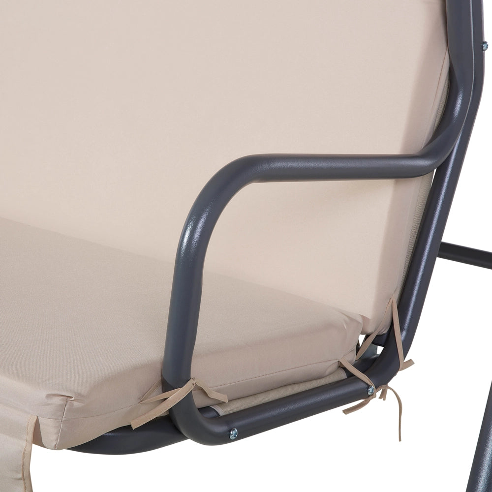 Altalena dondolo in Tessuto colore Beige Struttura In Acciaio 3 Posti con cuscini giardino esterno