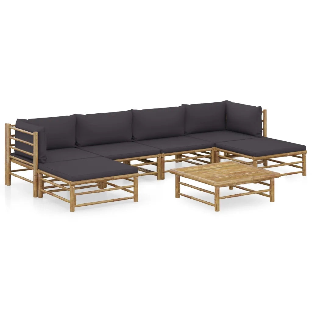Set Divani da Giardino 7 pz con Cuscini Grigio Scuro in BambÃ¹ cod mxl 40103