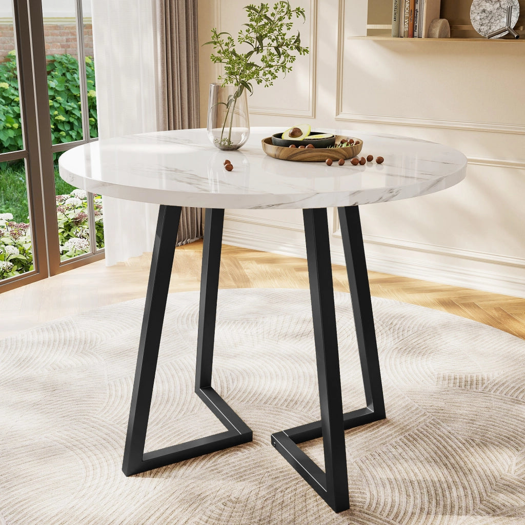 TAVOLO Rotondo 80 cm MDF Bianco con base in metallo