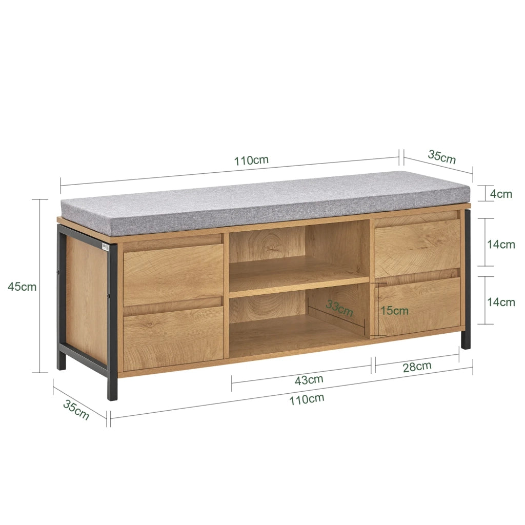 Scarpiera Con 4 Cassetti Panca Con Vano Portaoggetti Panca Ingresso Scarpiera Con Sedile Nero E Naturale 110x35x45cm FSR149-N SoBuy