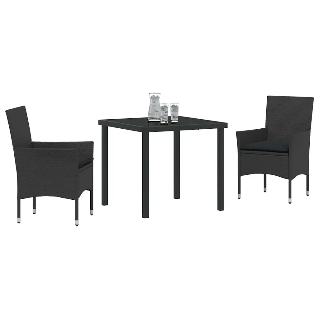 Set da Pranzo per Giardino con cuscino 3 pcs Nero polyrattan 3379772