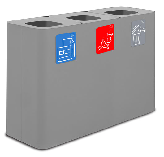 Pattumiera Sistema di Raccolta Rifiuti 115x38xh80 cm in Acciaio 3 Scomparti Grigio