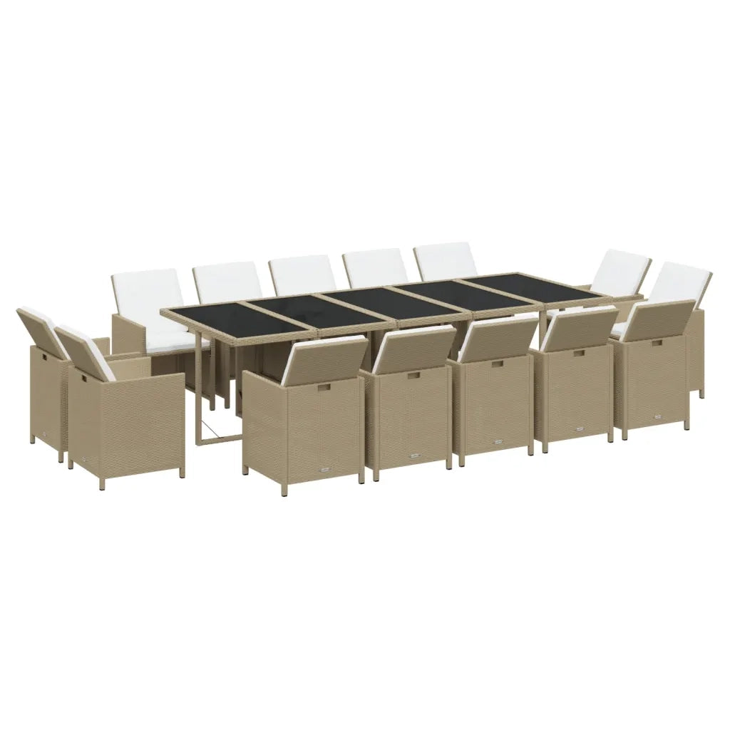 Set da Pranzo per Giardino 15pz con Cuscini in Polyrattan Beige cod mxl 36018