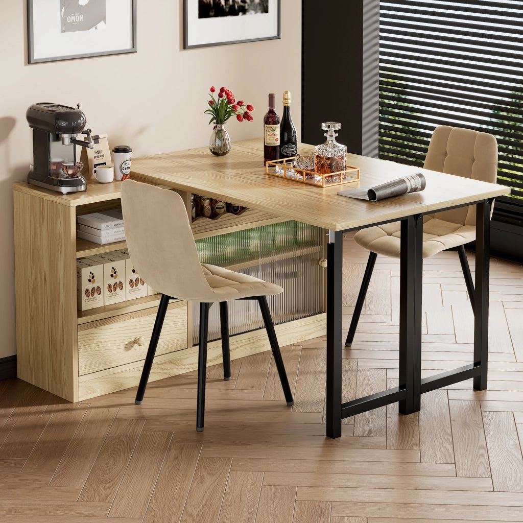 Tavolo da Pranzo Allungabile Pieghevole con Vano ¨C MINIMAL ¨C Rotante 360¡ã, Natura/Nero