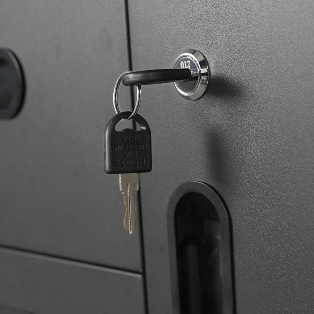 Armadio porta utensili in metallo con ruote, 75 x 42 x 88 cm, nero/grigio, con cassetti e vano chiudibile