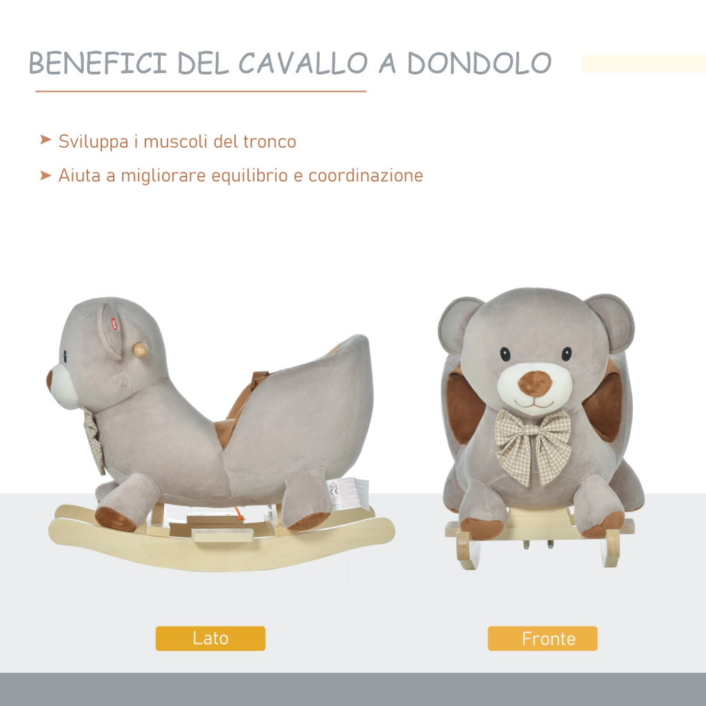 Cavallo a Dondolo a Forma di Orso con Suoni ¨C zephmum ¨C Grigio 60x33x50cm