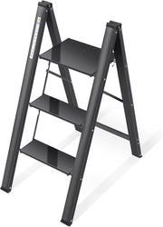 Scala di Sicurezza con Handrail, 3 Gradini, Ripiegabile Cassetto di Alluminio con Superficie Antiscivolo
