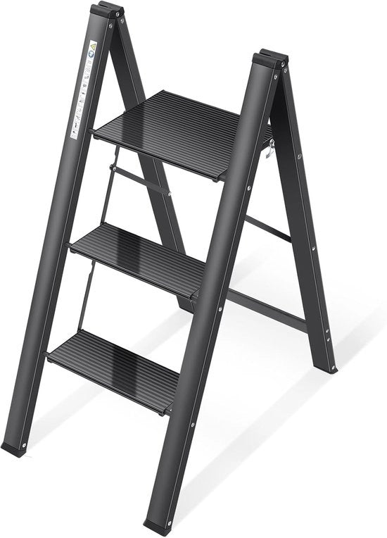 Scala di Sicurezza con Handrail, 3 Gradini, Ripiegabile Cassetto di Alluminio con Superficie Antiscivolo