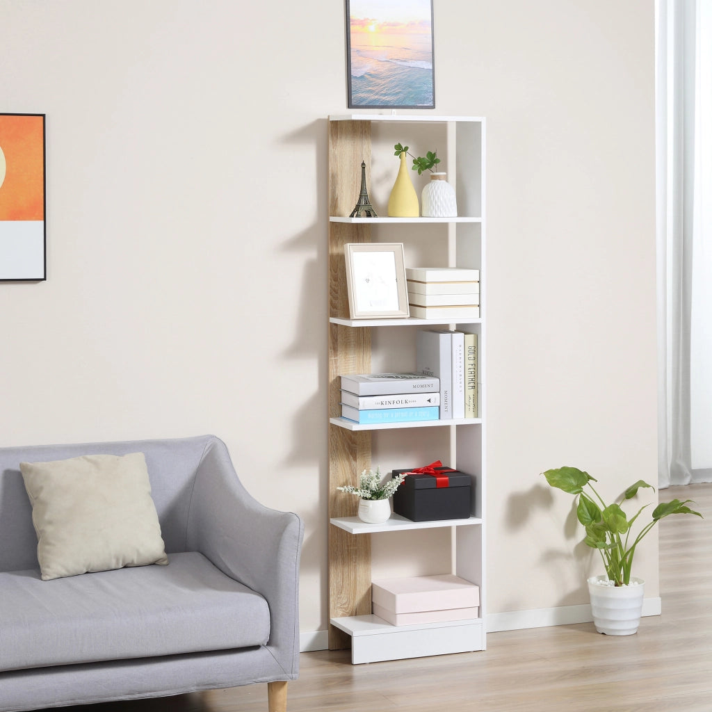 Libreria con 5 Ripiani ¨C Zephmum ¨C 45x21x170 Bianco Rovere