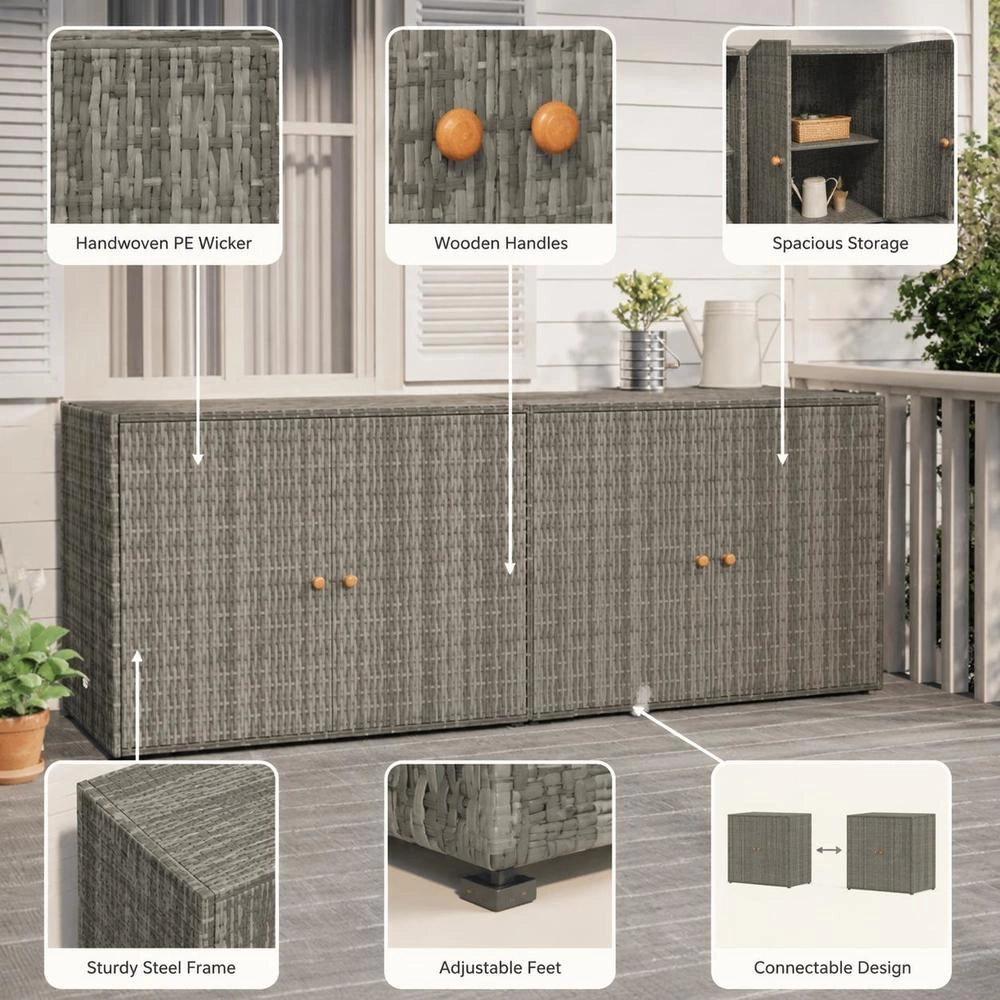 Garden Cabinet Grey 198x55.5x80 Cm Poly Rattan