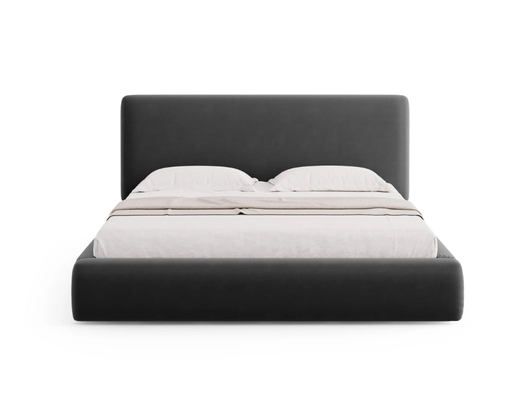 Cosmopolitan Design - Letto a cassettone con testiera "Colonel" 140x200cm in velluto grigio scuro 