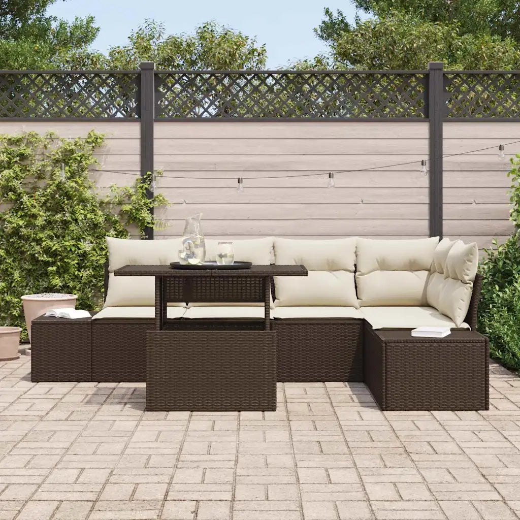 Set Divano da Giardino con cuscino 6 pcs Marrone Poly Rattan