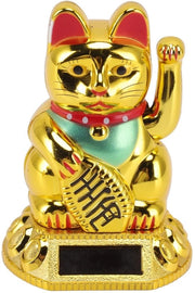 Decorazione con Energia Solare - Maneki Neko in Oro - Ideale per Casa e Ufficio - Felice Gatto Fortunato
