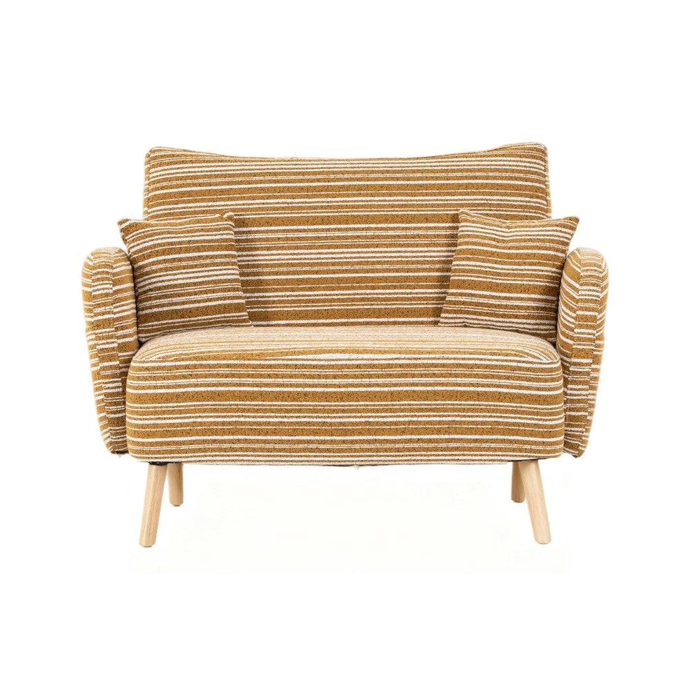 Divano 2 posti ¨C Minimal ¨C Tessuto imbottito grigio chiaro, con braccioli e cuscini, 140x80x90 cm