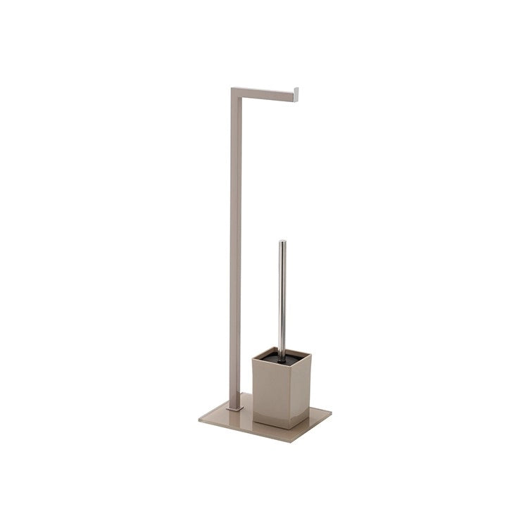 Piantana portascopino con portarotolo base in vetro temperato tortora L18xH70,5xP22 cm Feridras