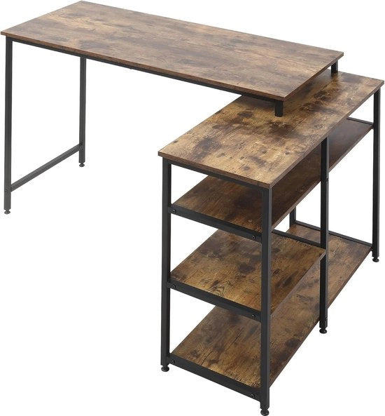 Bureau a L con Spazio di Deposito - Scrivania PC Spaziale per Casa e Ufficio - 135 x 90 x 79 cm