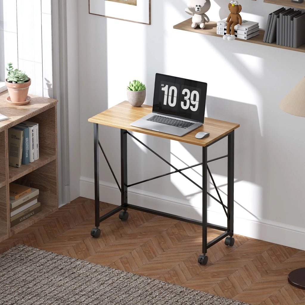 Scrivania Pieghevole con Ruote ¨C Zephmum ¨C Rovere MDF 90x50x75 cm
