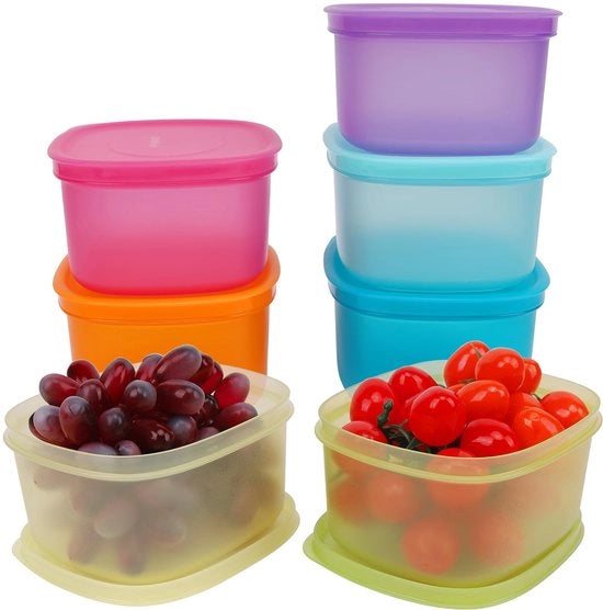 Set di contenitori per pasti, 7 pezzi scatole riutilizzabili con coperchio, resistenti a lavastoviglie, forno a microonde e frigorifero, BPA libero, impermeabile (900 ml)