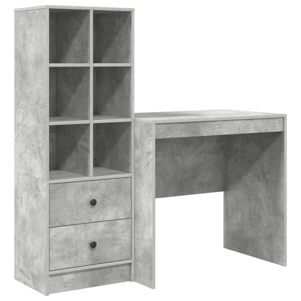Scrivania | Tavolo da Ufficio con cassetto con lo scaffale 2 pz Grigio cemento
