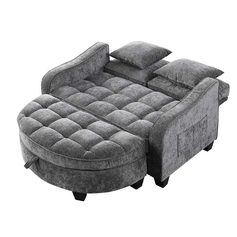 Divano multifunzione 2 in 1 - Xylo - Con pouf, legno eucalipto, grigio scuro